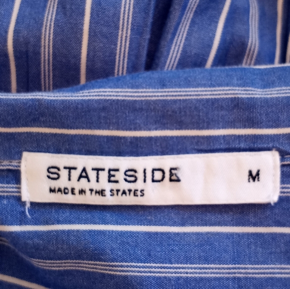 Stateside Cotton Made In USA Coastal Nautical Pinstripe Twist Top Button Up Maxi - Picture 7 of 9
